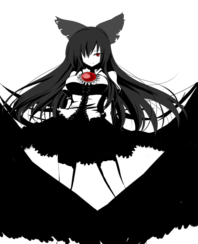 Safebooru 1girl Black Hair Bow Breasts Frills Hair Bow Iwaserie Looking At Viewer Red Eyes