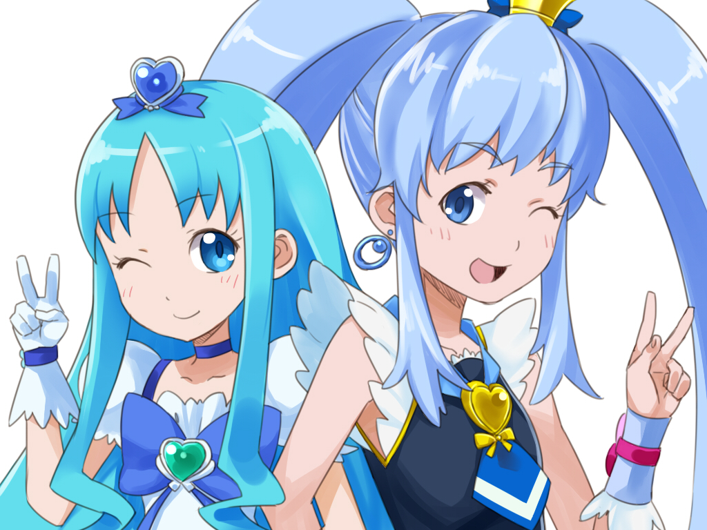 Safebooru - 2girls blue hair bow choker color connection crown cure ...