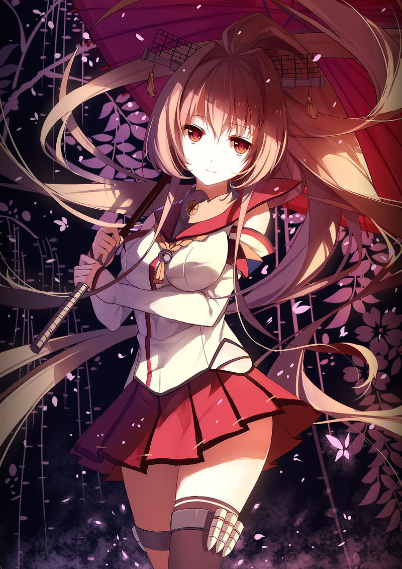 Safebooru 1girl Black Legwear Brown Eyes Brown Hair Caidychen Hair Ornament Holding Kantai 8705