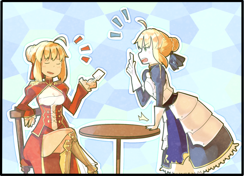 Safebooru 2girls Ahoge Arguing Armor Armored Dress Blonde Hair Braid Breastplate Breasts 6564