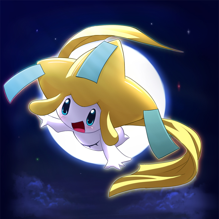 flying full_moon happy jirachi moon night no_humans pokemon pokemon(creatur...