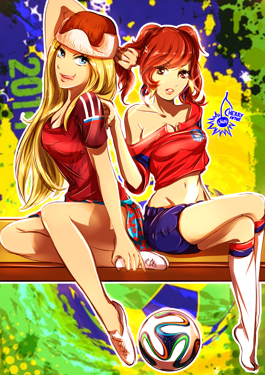 Две девушки и Кубок. World Cup girls нарисованные. Cherry in the Sun.