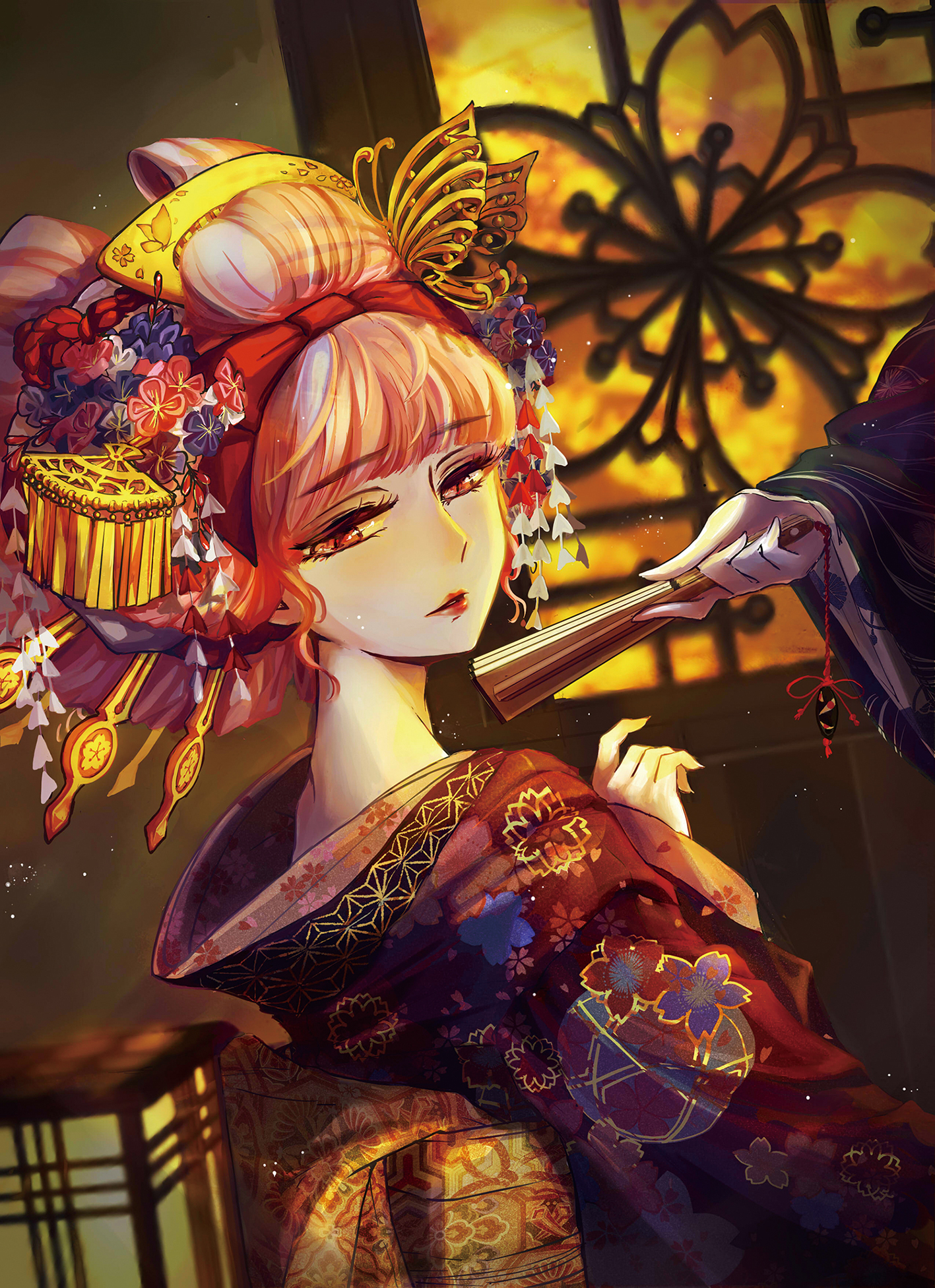 Safebooru 2girls Alternate Costume Fan Hair Ornament Hands Highres Japanese Clothes Kimono