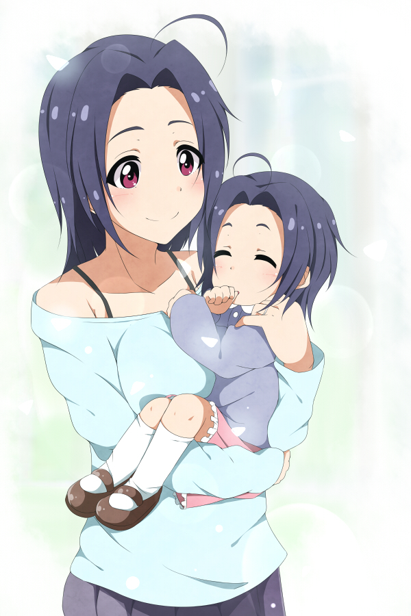 2girls ahoge carrying closed_eyes hitotsuki_nanoka idolmaster miura_azusa m...