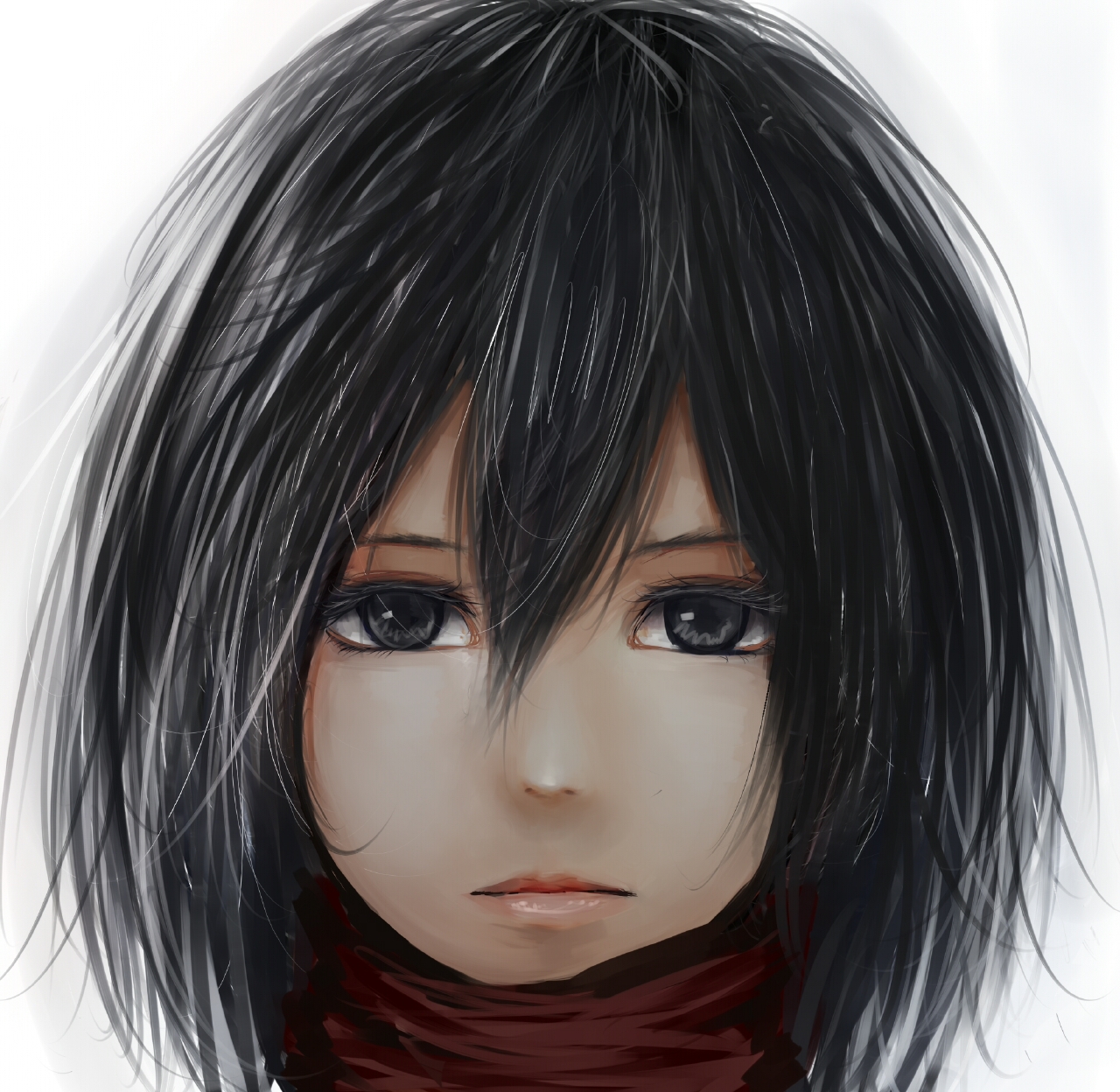Safebooru 1girl Black Eyes Black Hair Expressionless Face Highres Hiiragijū Mikasa Ackerman