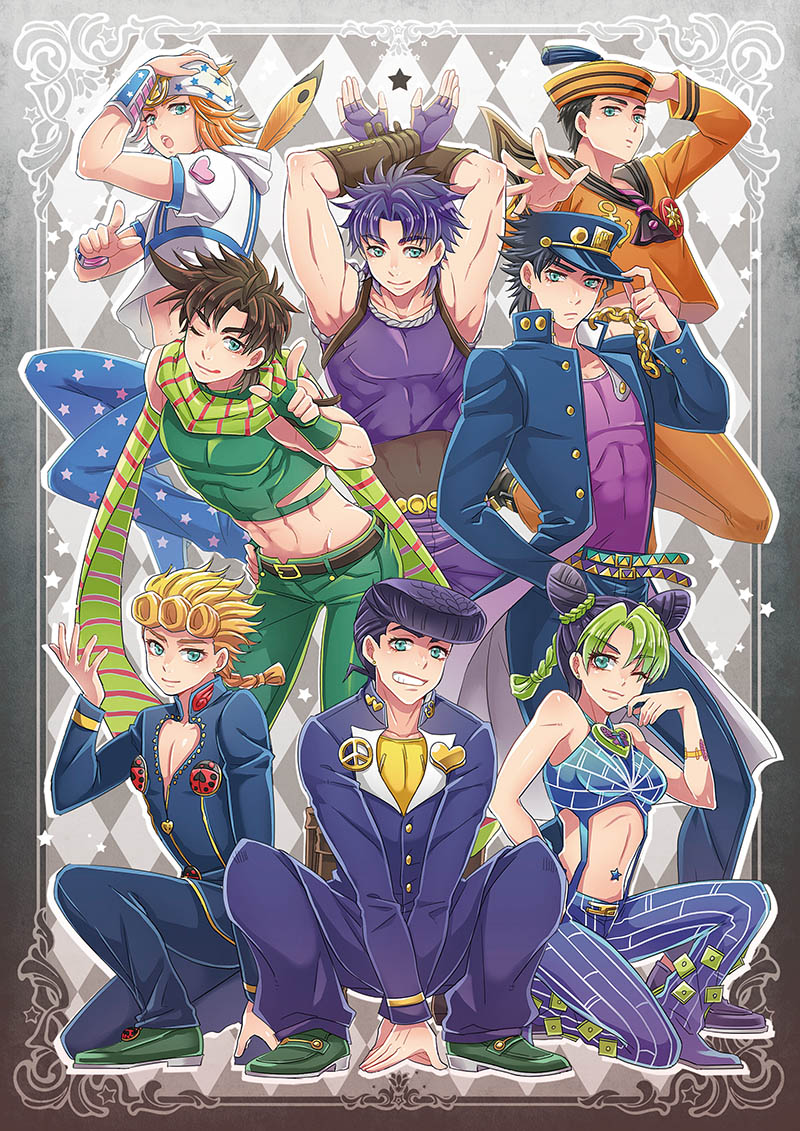 Safebooru 1girl 6+boys family giorno giovanna higashikata jousuke