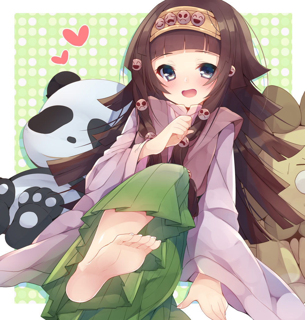 Safebooru - 1boy :d alluka zoldyck androgynous bangs barefoot blue eyes blunt bangs blush brown ...