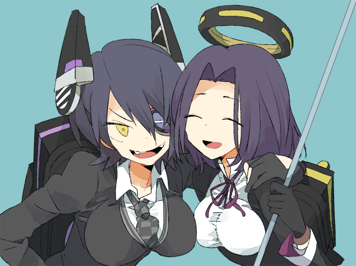 Safebooru - arm around shoulder eyepatch fang halo kantai collection