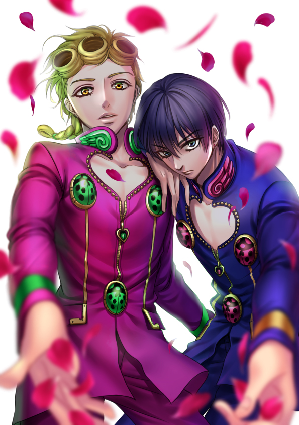 2boys aikabocha black_hair blonde_hair brown_eyes dual_persona giorno_giova...