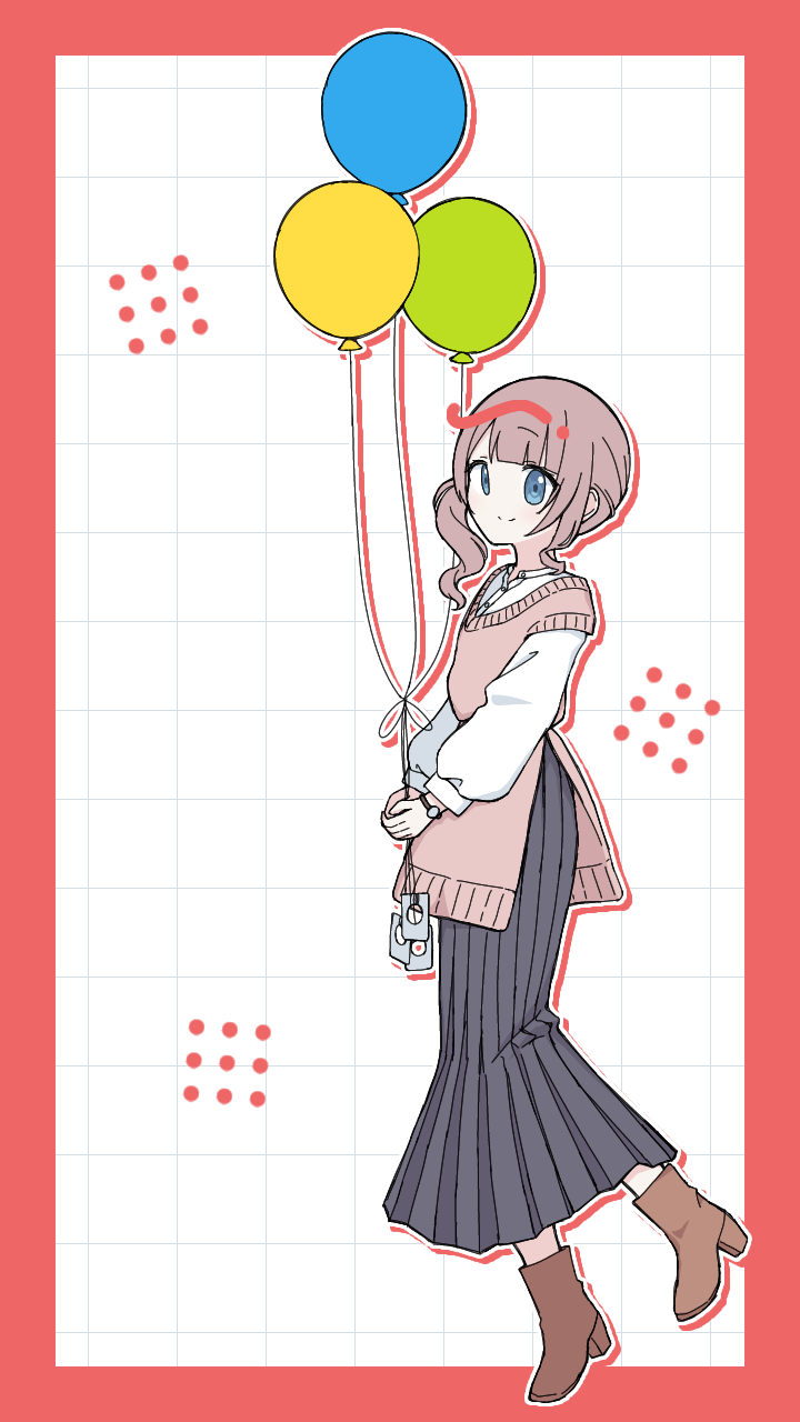 Safebooru - 1girl amano choco balloon blue eyes boots border brown hair ...