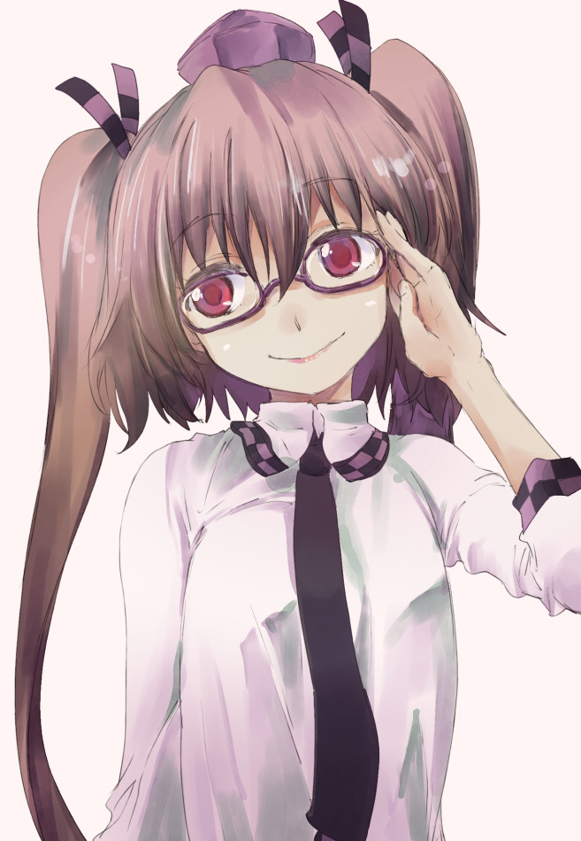 Safebooru 1girl brown hair glasses hair ribbon hat himekaidou hatate