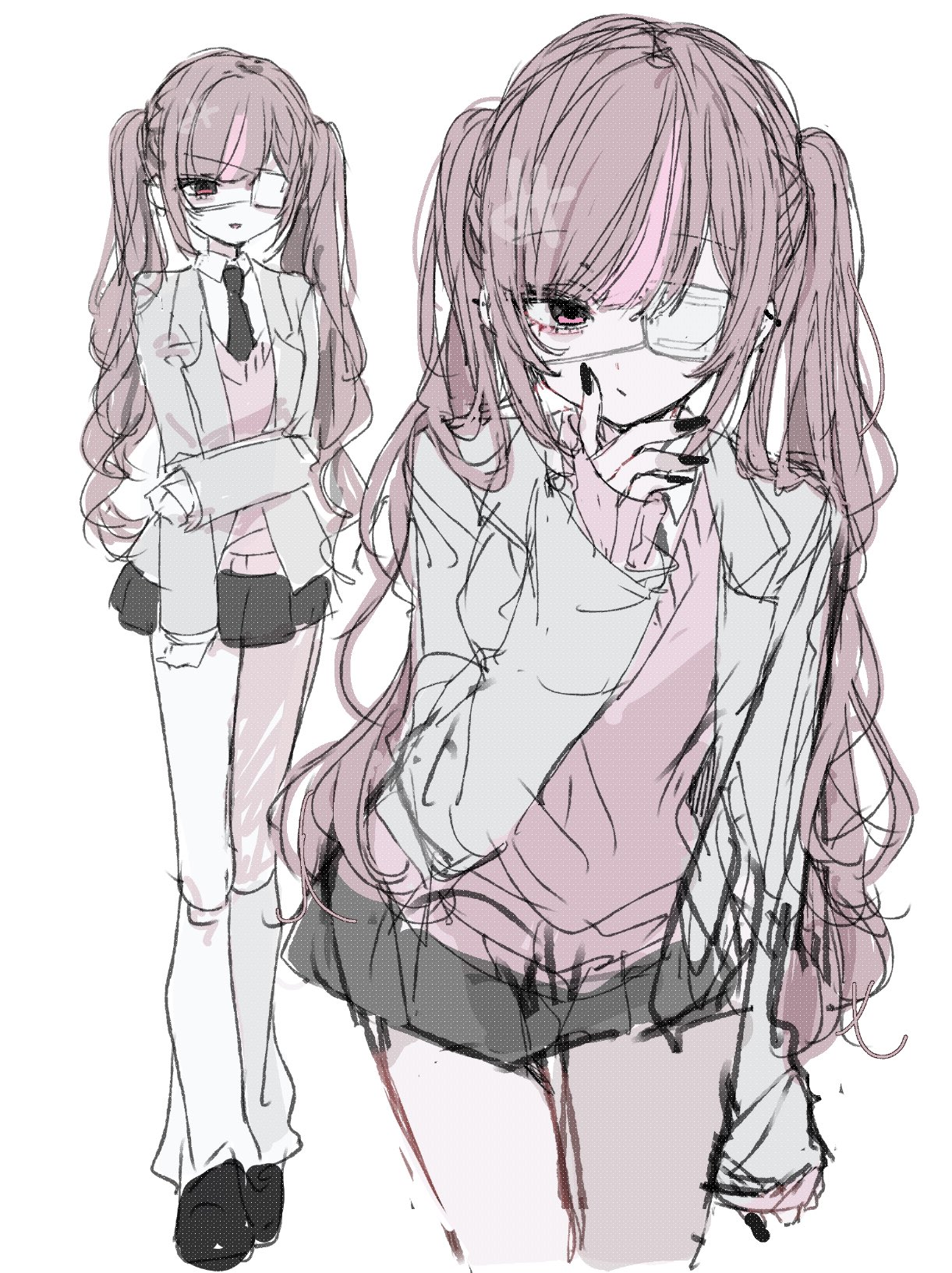 Safebooru - :/ arm at side artist name black eyes black nails black ...