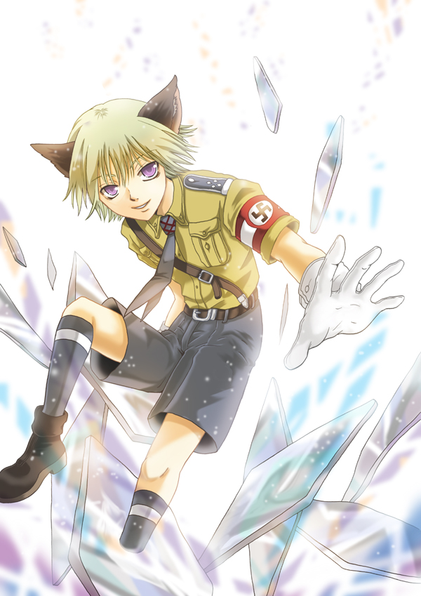 1boy ahiru_no_tamago animal_ears black_legwear blonde_hair boots cat_ears g...