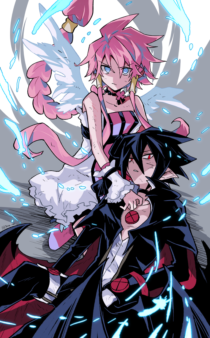 Safebooru - 1boy 1girl angel angel wings bare shoulders black hair blue ...