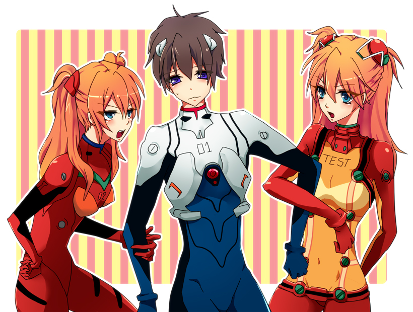 blue_eyes dual_persona ikari_shinji neon_genesis_evangelion orange_hair plu...