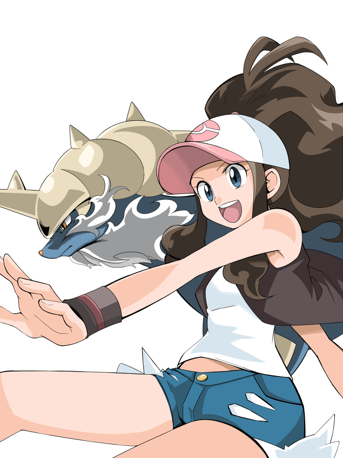 hat high_ponytail long_hair open_mouth outstretched_arm pokemon pokemon(cre...