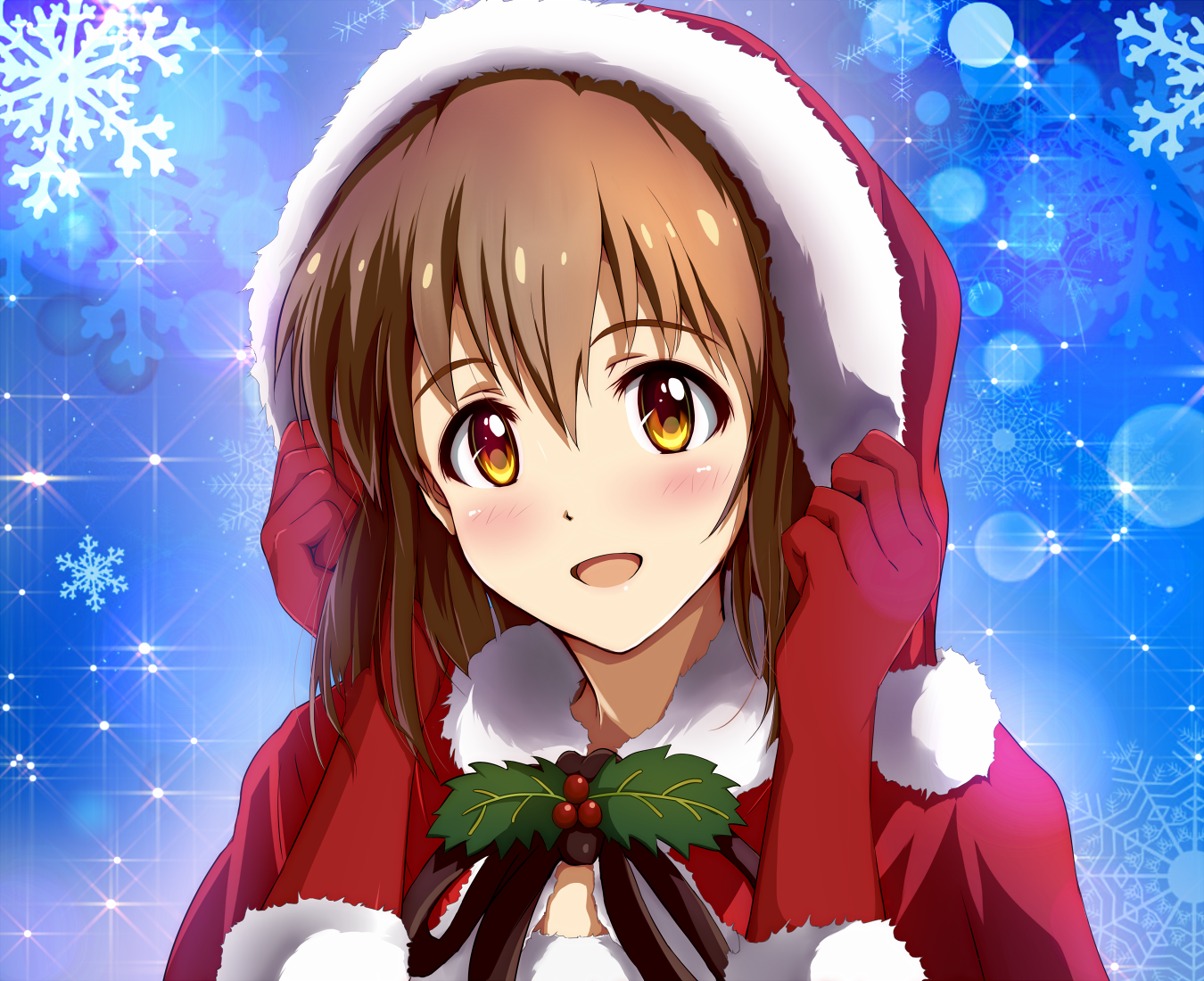 Safebooru - blush brown eyes brown hair commentary request fur trim ...