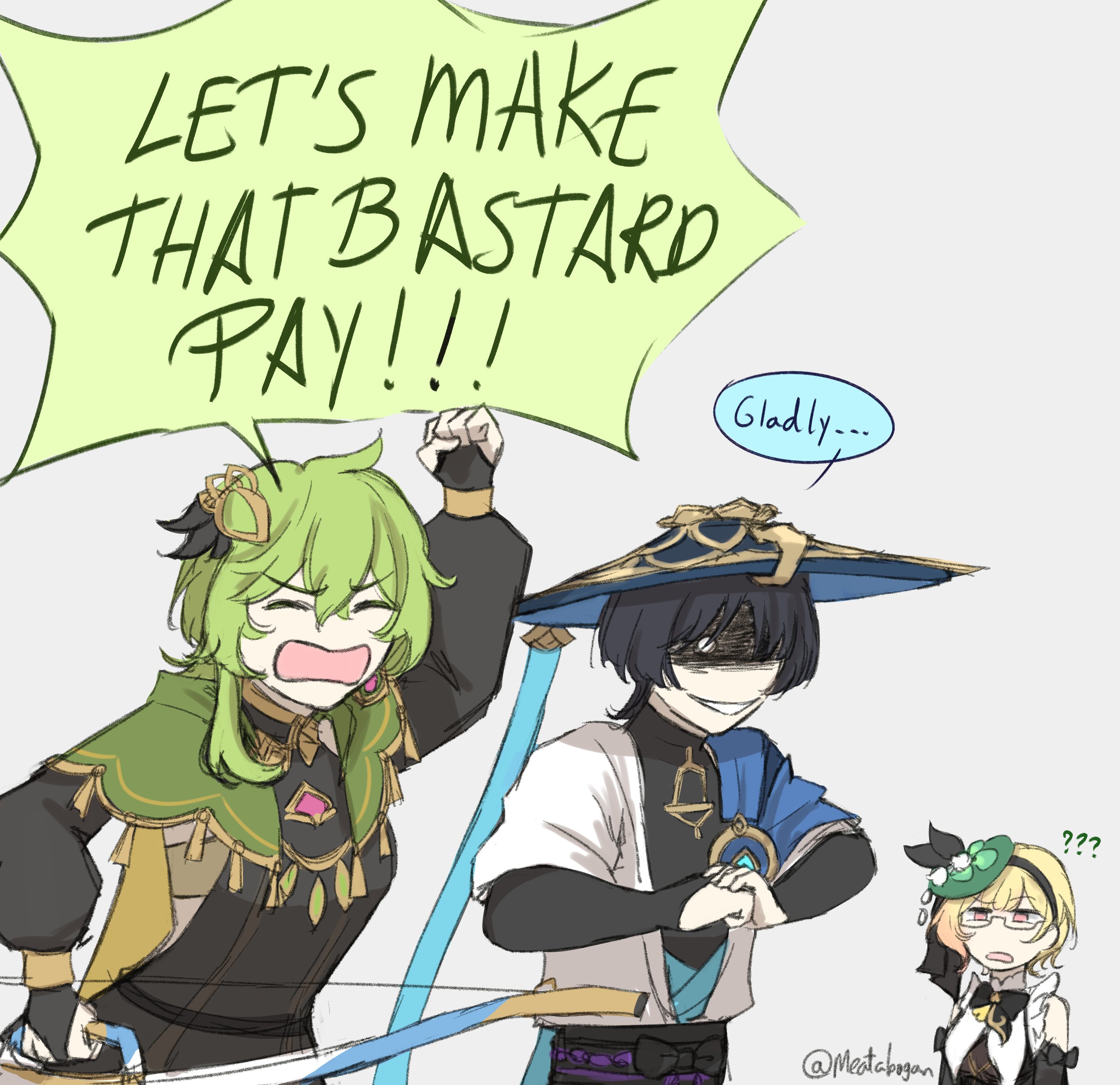 Safebooru - 1boy 2girls ? ?? absurdres arm at side arm up belt black ...