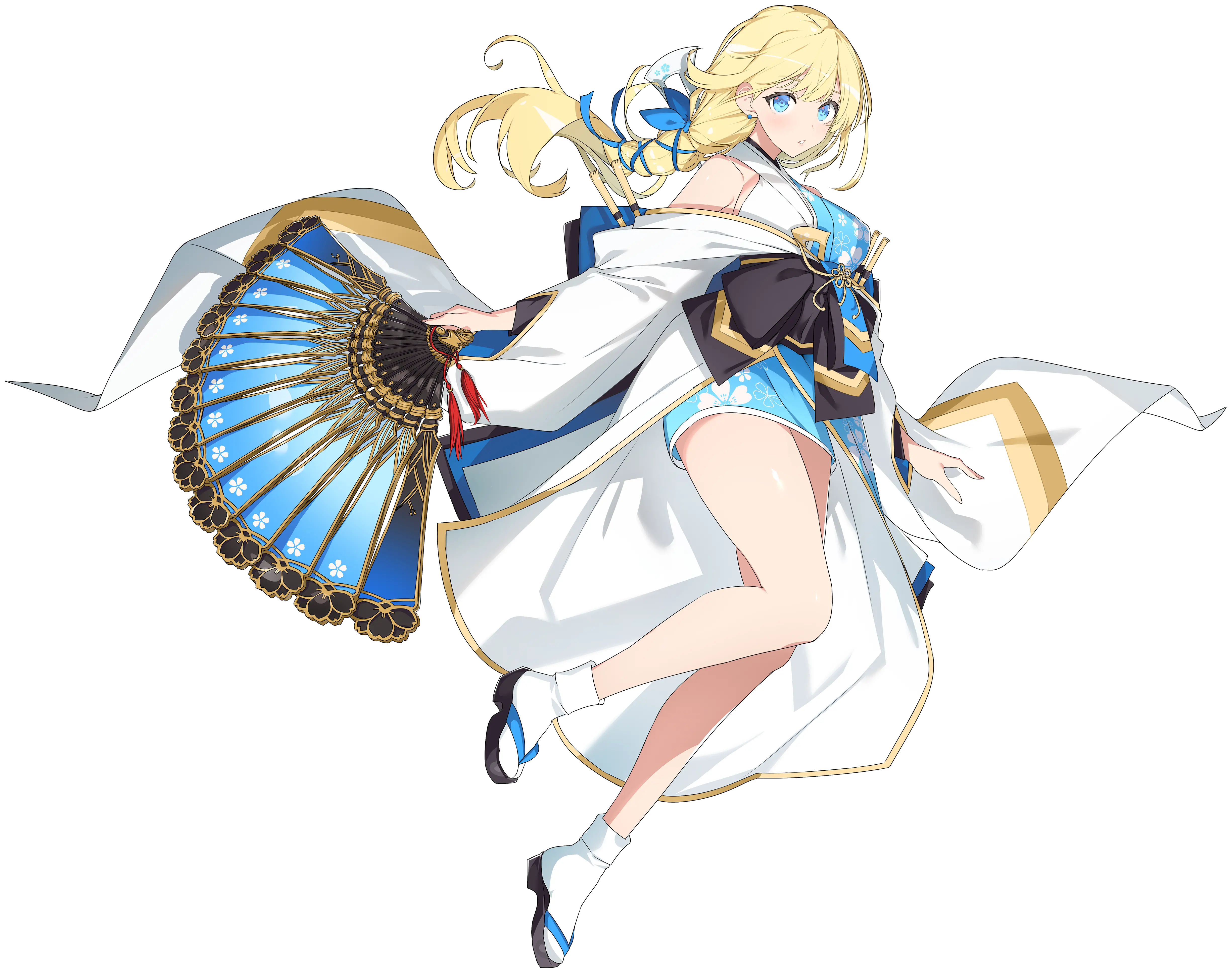 Safebooru - 1girl absurdres black sandals blonde hair blue eyes blue ...