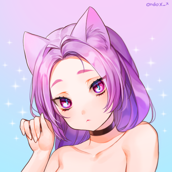 1girl animal_ears cat_ears choker looking_at_viewer ondo(shinm02) paw_pose purple...