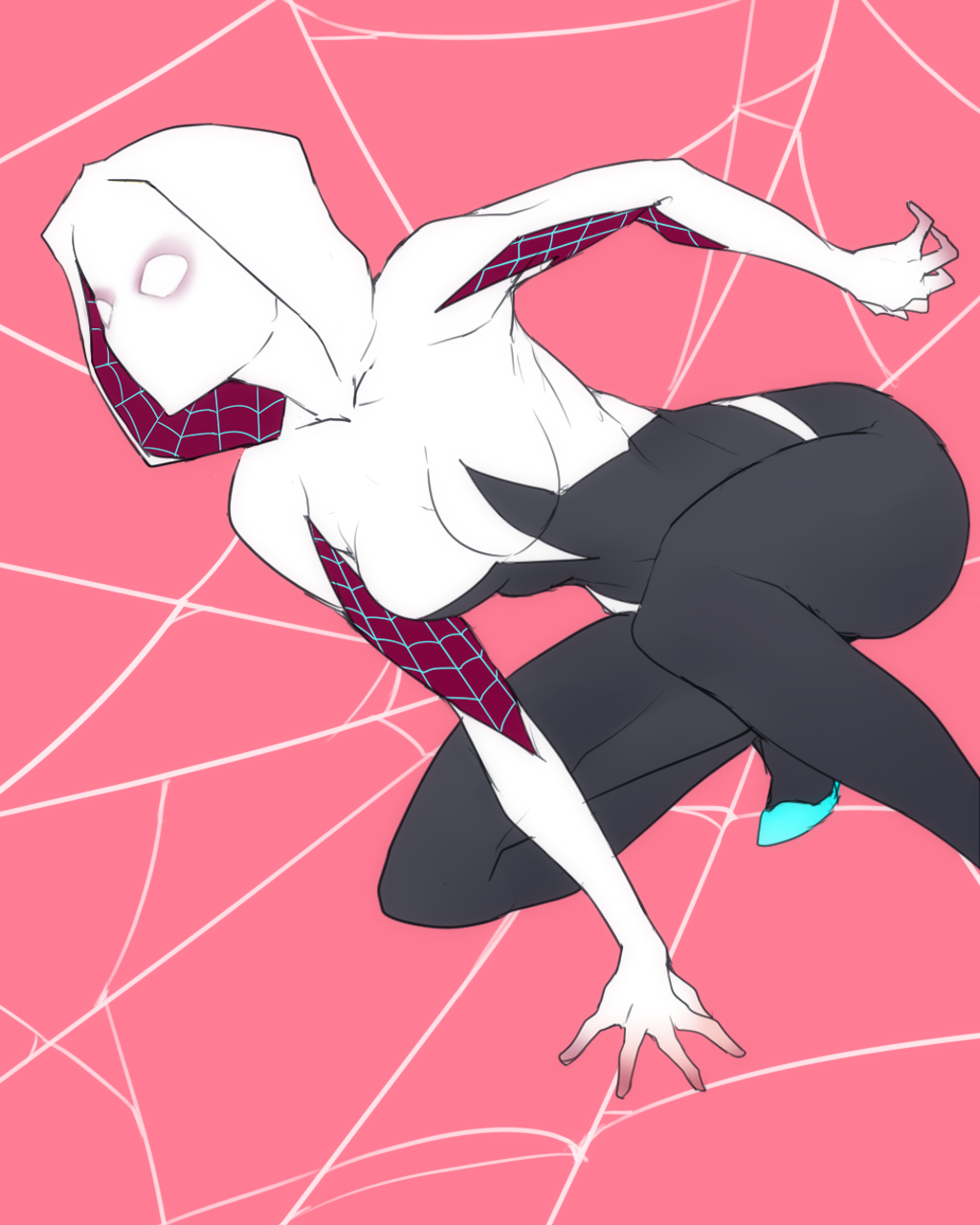 ban blonde_hair bodysuit gwen_stacy highres hood marvel mask spider-man(ser...