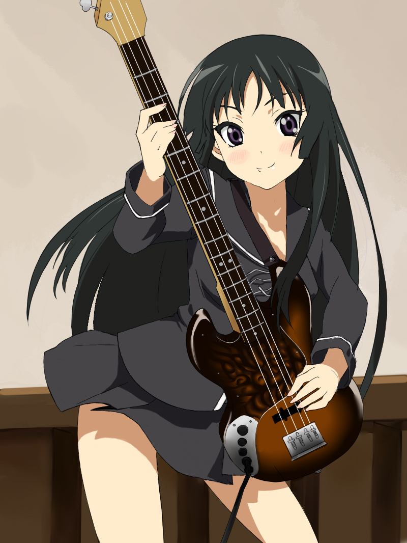 Safebooru Akiyama Mio Bass Guitar Black Hair Blunt Bangs Blush