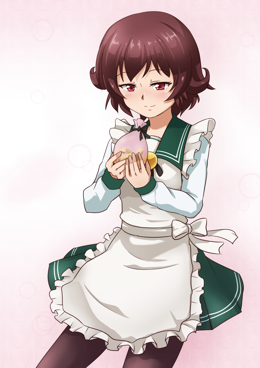 Safebooru - 1girl apron bag blouse brown eyes brown hair brown legwear ...