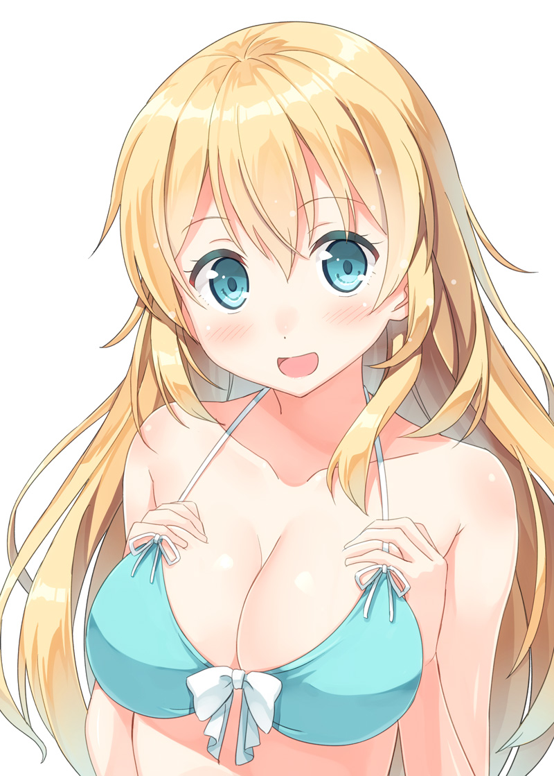 1girl atago(kantai_collection) blonde_hair breasts cleavage green_eyes hat ...