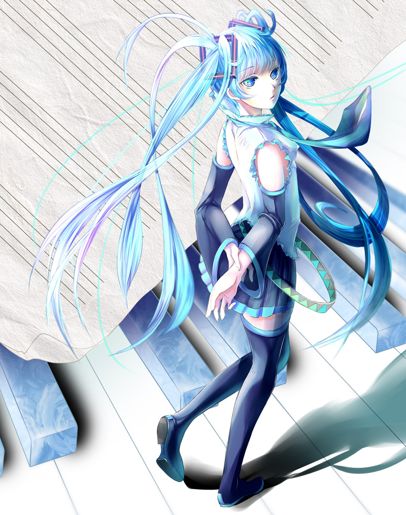 Safebooru 1girl Aqua Eyes Aqua Hair Artist Request Detached Sleeves