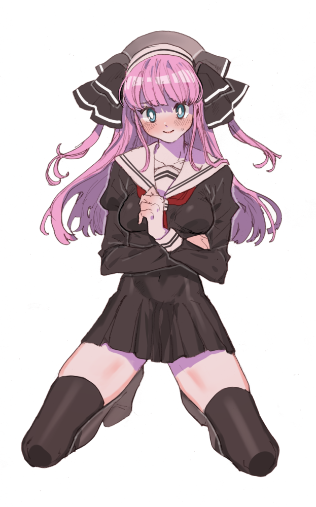 Safebooru 1girl aruterra black legwear blue eyes blush hair ribbon