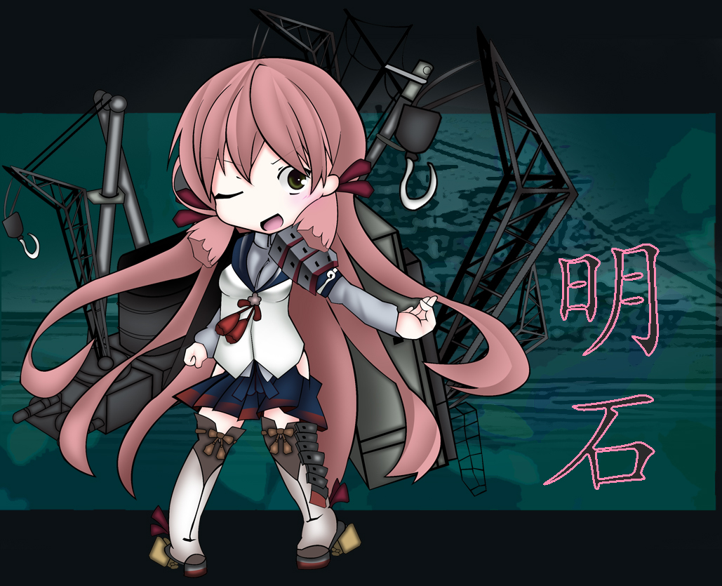 Safebooru 1girl Akashi Kantai Collection Bandana Chibi Green Eyes Hair Ribbon Kantai 5553