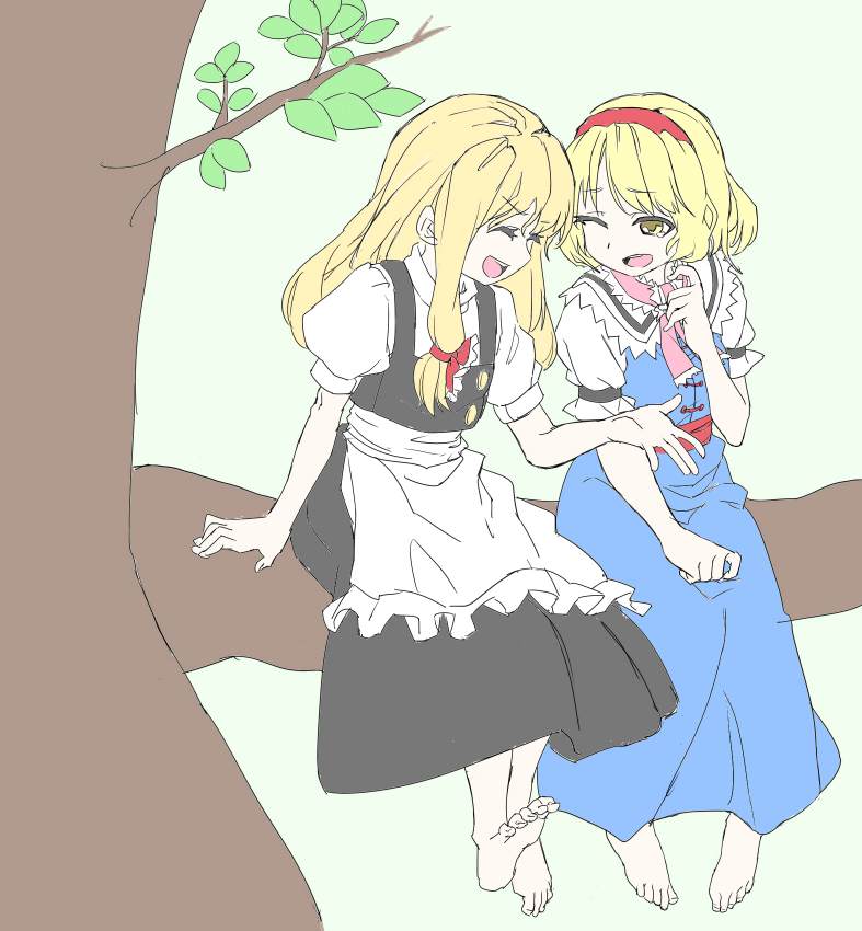 Safebooru 2girls Alice Margatroid Apron Arms Up Barefoot Blonde Hair Hot Sex Picture 