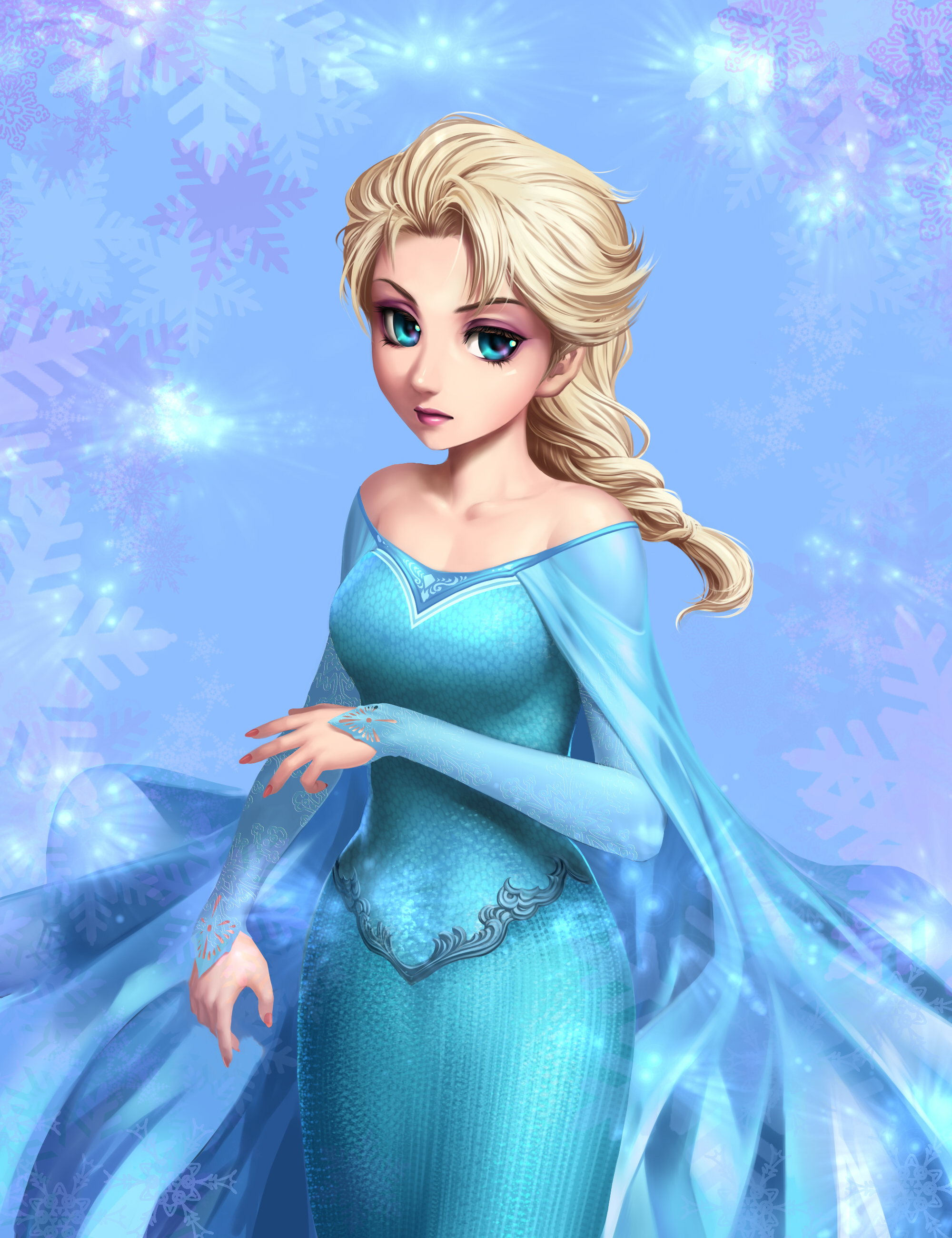 Safebooru 1girl Absurdres Bare Shoulders Blonde Hair Blue Eyes Braid Collarbone Dress Elsa 3646