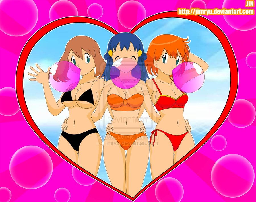 bikini bubblegum haruka(pokemon) hikari(pokemon) kasumi(pokemon) pokemon sw...