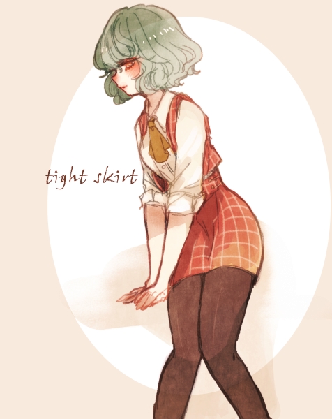 Safebooru 1girl Ascot Blush English Green Hair Kazami Yuuka Pantyhose Plaid Plaid Skirt Plaid