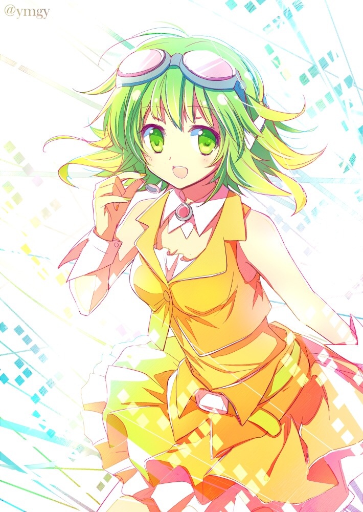 Safebooru 1girl Bare Shoulders Blush Goggles Goggles On Head Green Eyes Green Hair Green Nails