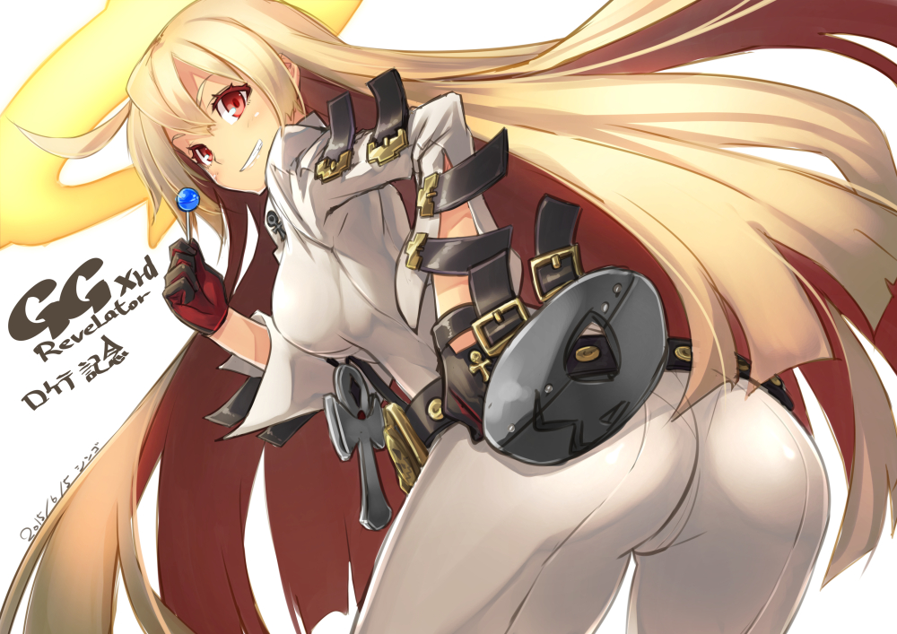1girl ahoge ankh ass black_hair breasts candy dated guilty_gear guilty_gear...