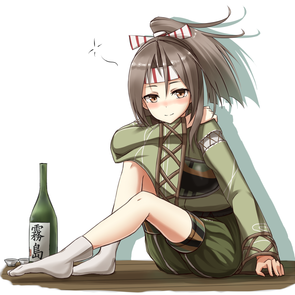 Safebooru 1girl Ankle Socks Blush Brown Eyes Brown Hair Drunk Hachimaki Hakama Pants Headband