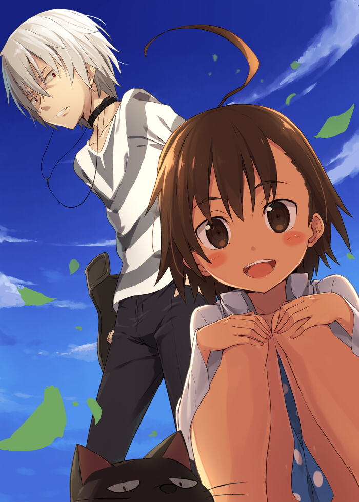 Safebooru - 1boy 1girl :d accelerator ahoge blush stickers brown eyes ...