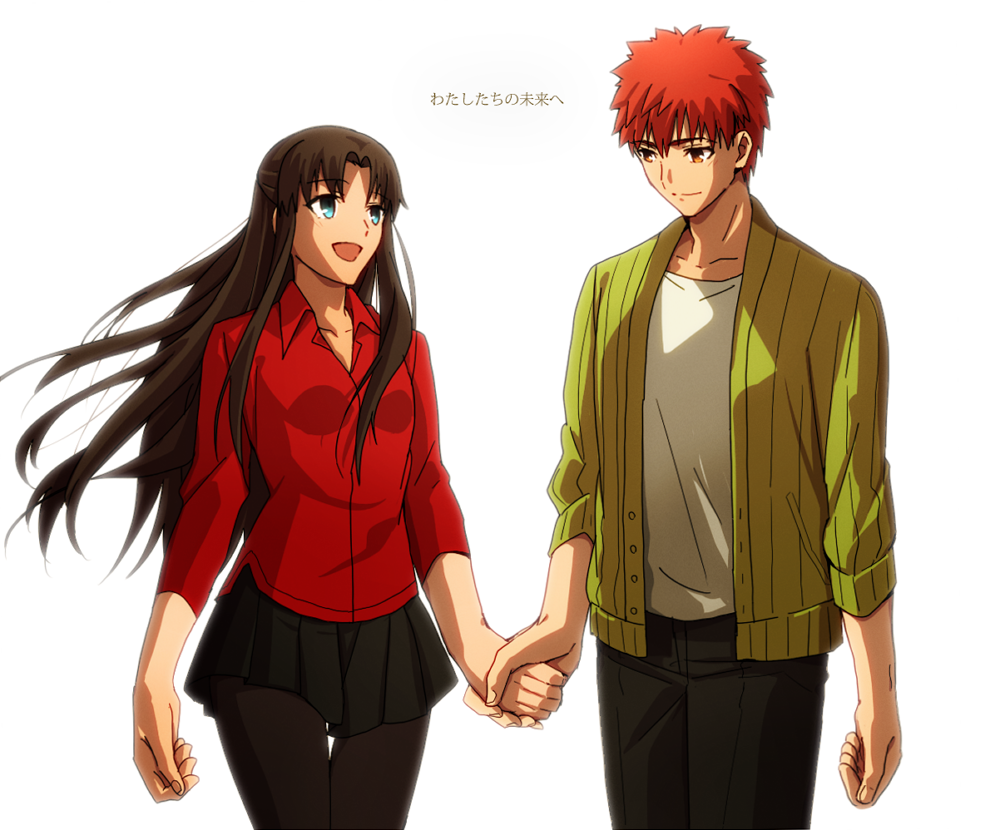 fate/stay_night fate(series) hair_down hetero holding_hands long_hair redhe...