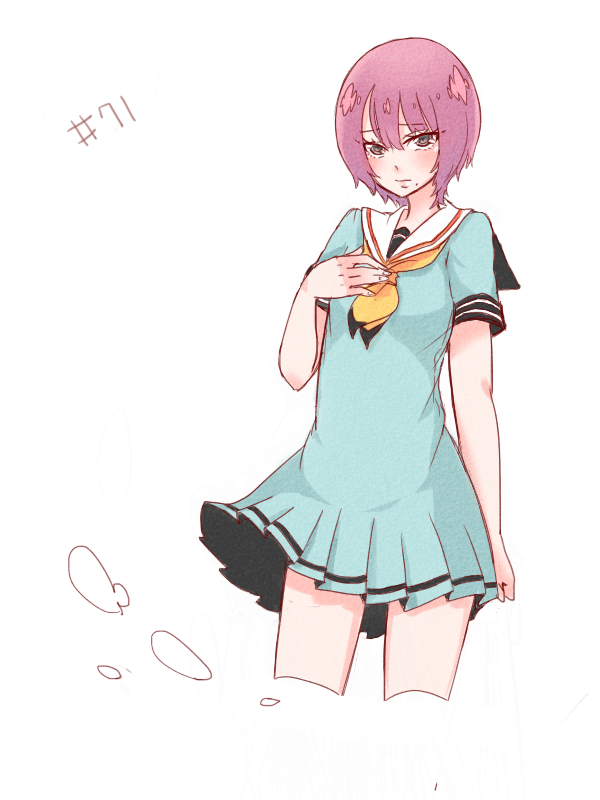 ...mole pink_hair school_uniform short_hair simple_background sketch solo s...