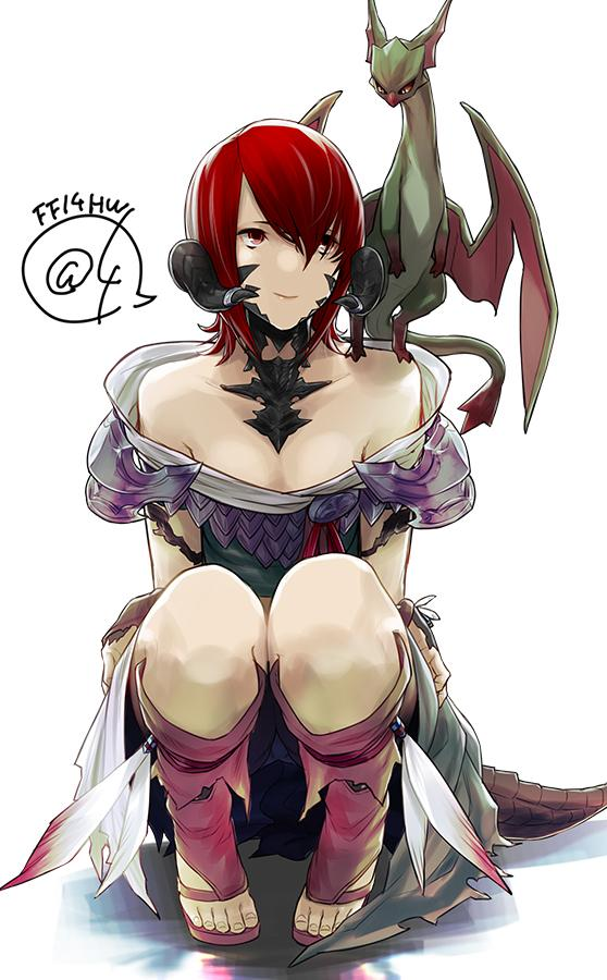 au_ra bare_shoulders breasts cleavage collarbone dragon dragon_girl dragon_...