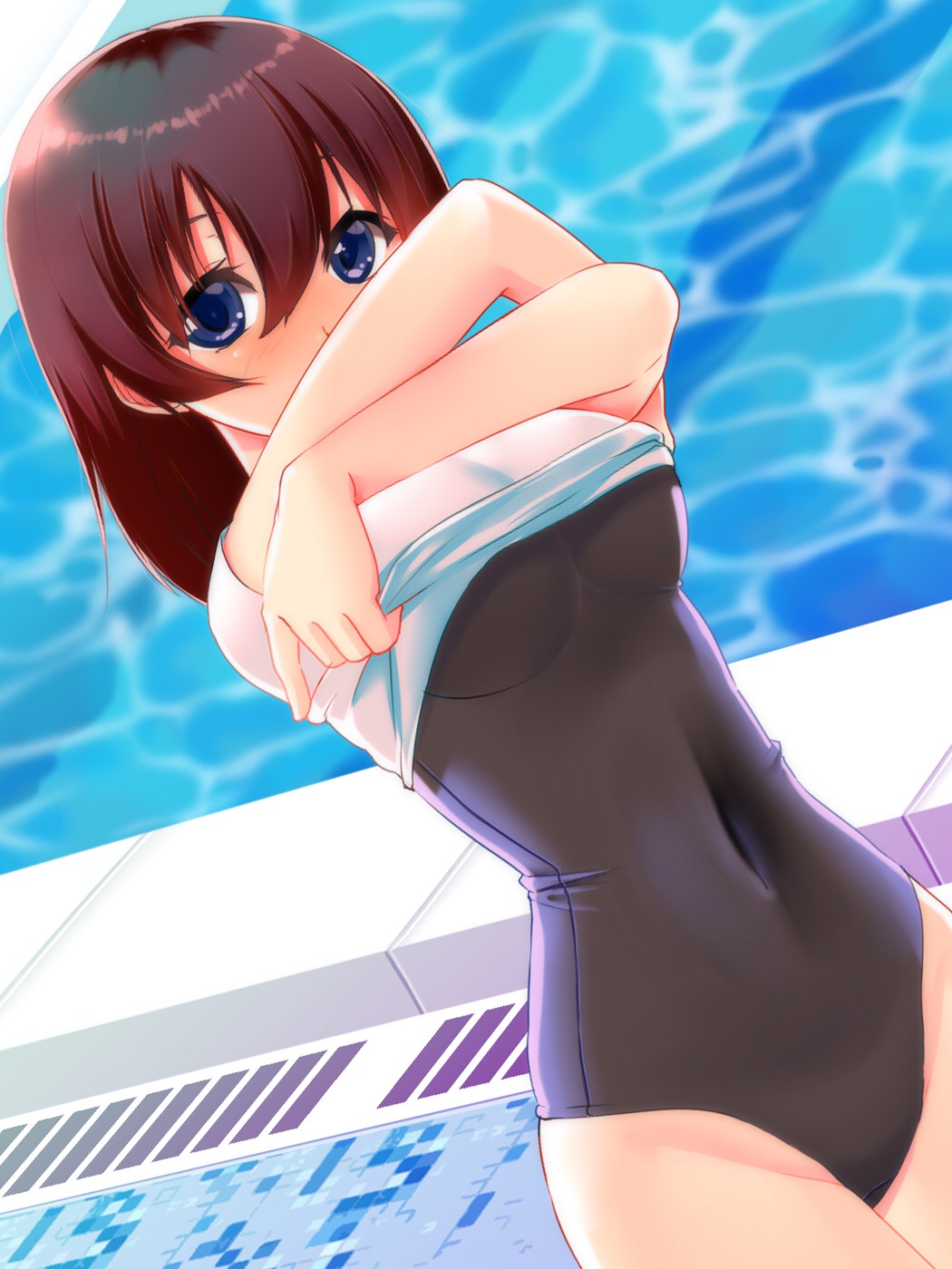 one-piece_swimsuit original poolside short_hair shuffle115 small_breasts so...