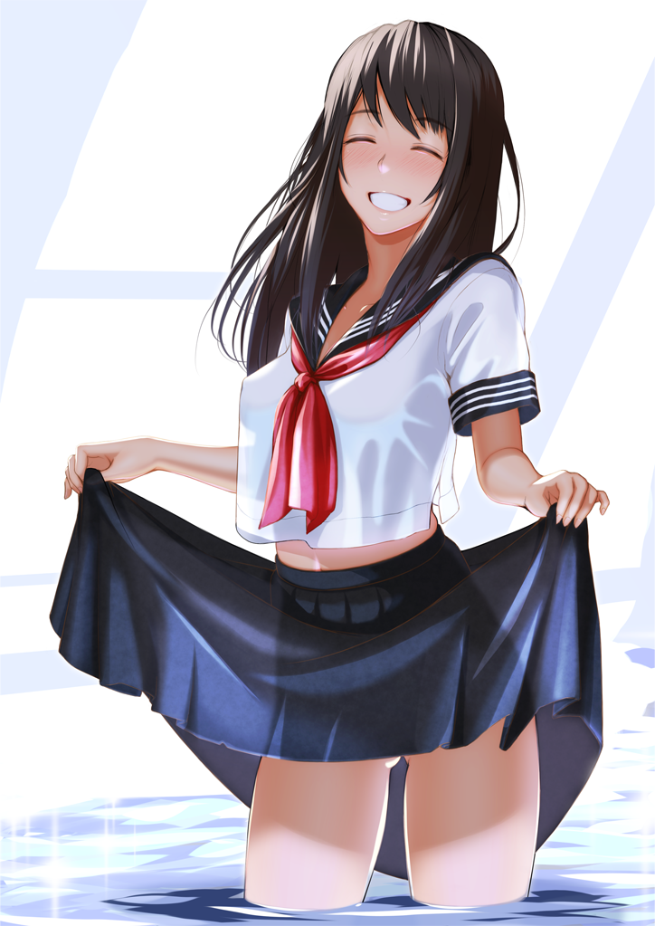 (aoi) rei_no_pool school_uniform serafuku silhouette skirt skirt_hold skirt_lift smil...