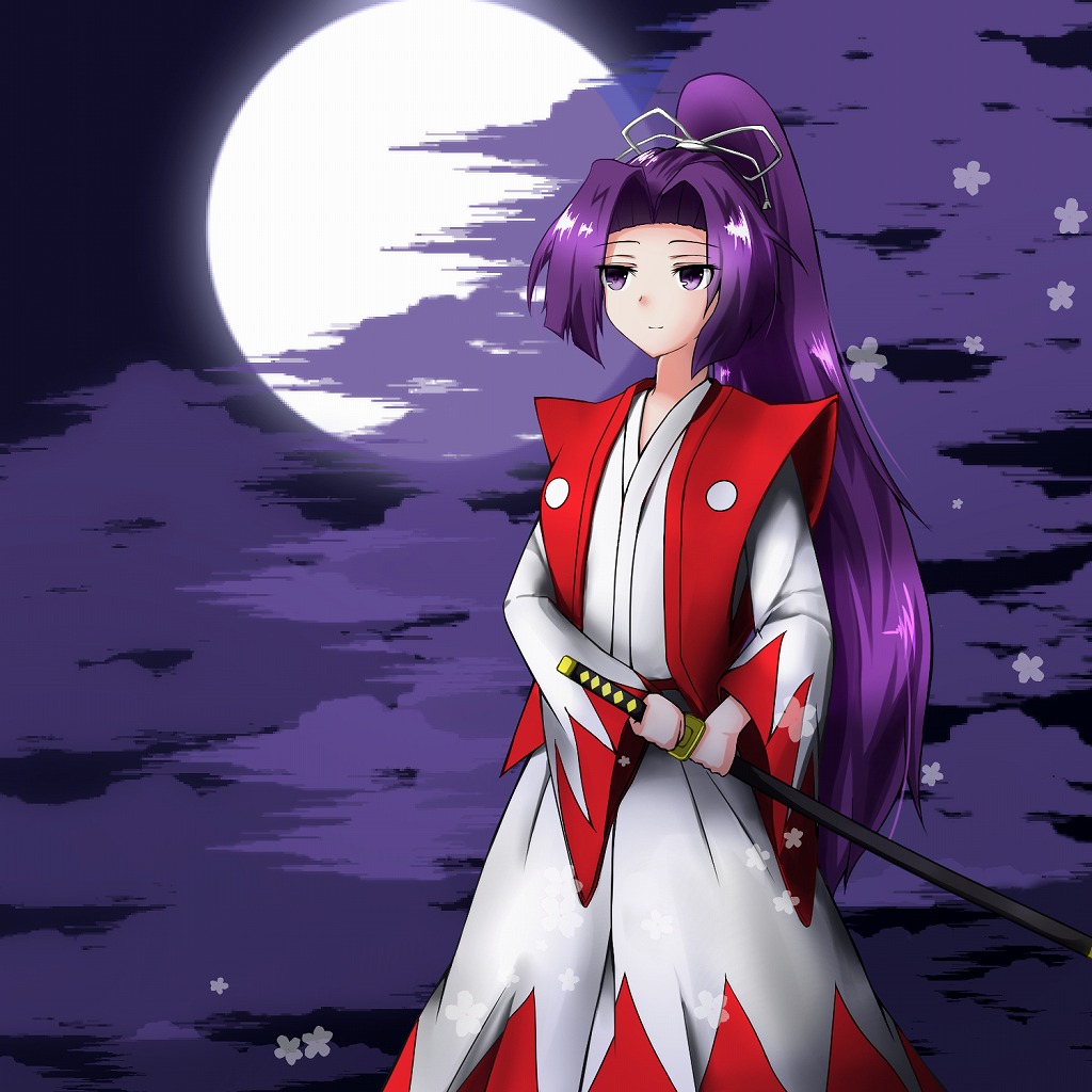 katana long_hair meira moon nagami_mairu purple_hair ribbon samurai sword t...
