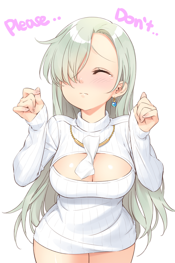 ... 1girl between_breasts blush cleavage_cutout closed_eyes closed_mouth co...