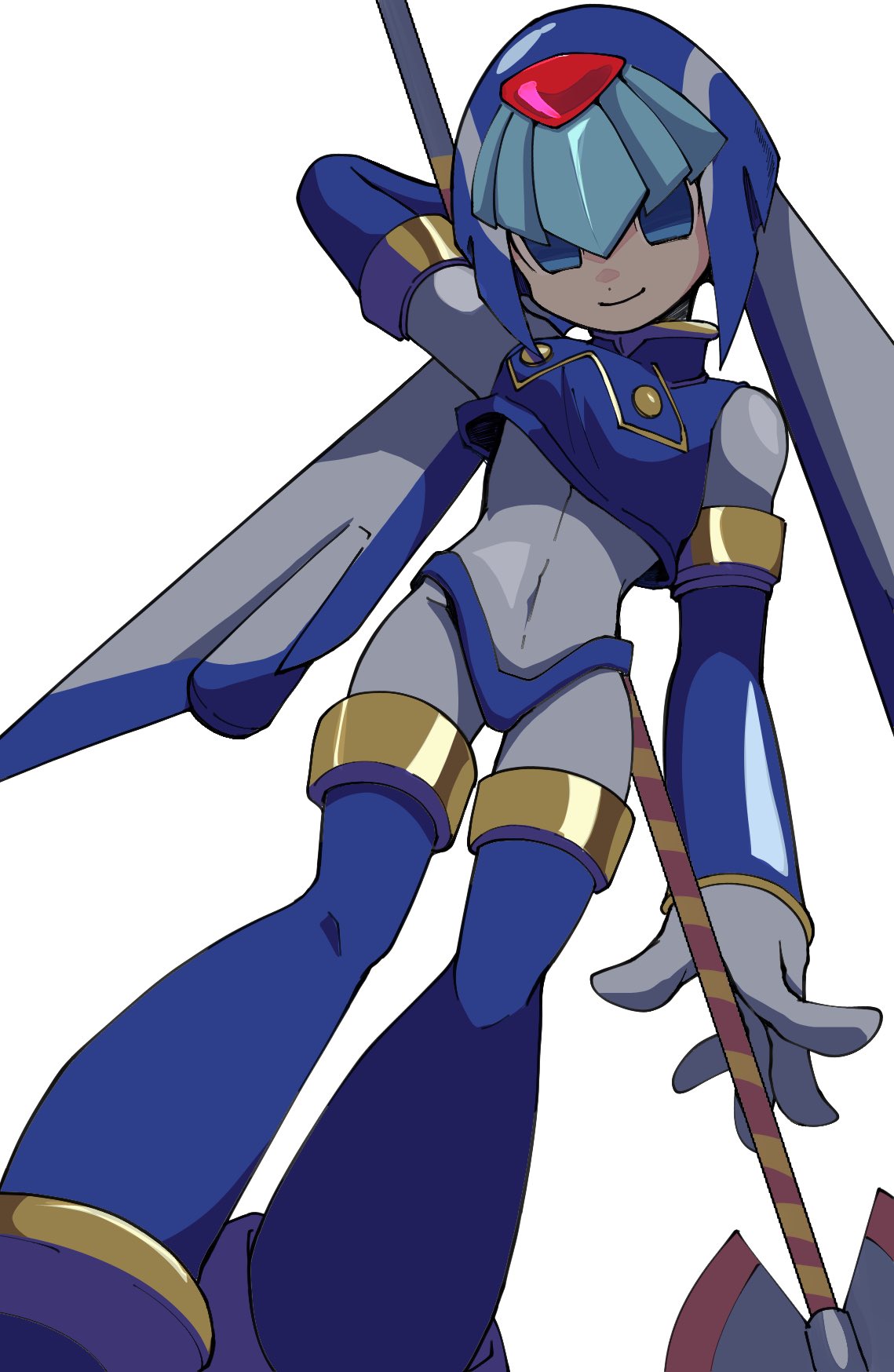 Safebooru - 1girl android armor blue armor blue eyes blue helmet ...