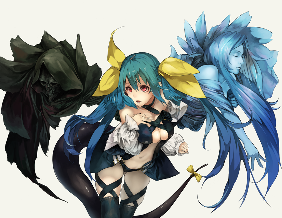 ...detached_sleeves dizzy guilty_gear hair_ribbon hand_on_own_chest long_ha...