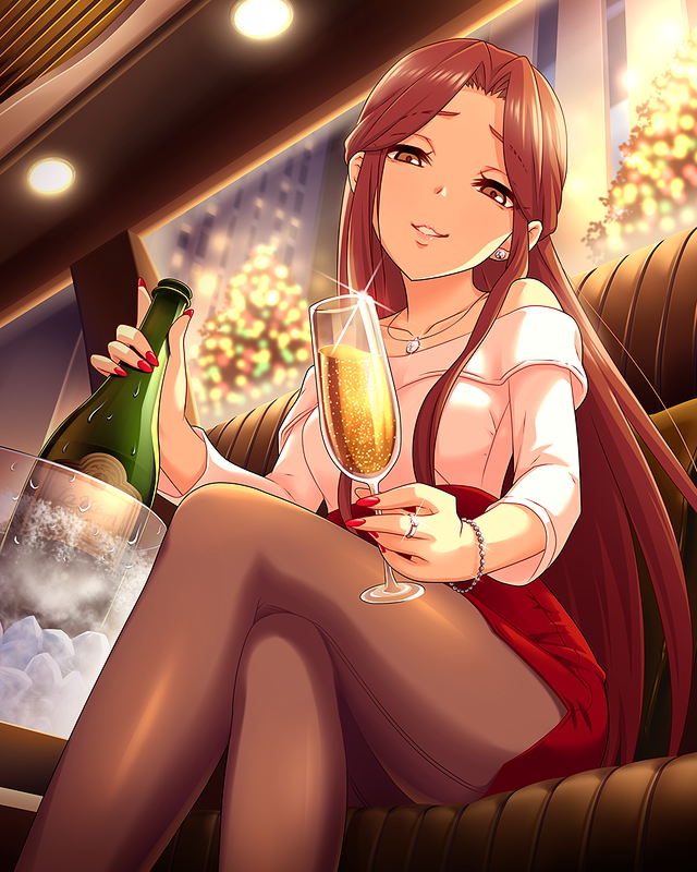 ...nail_polish necklace official_art pantyhose red_skirt ring skirt wine_gl...