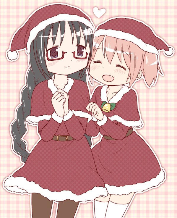 Safebooru 2girls Akemi Homura Black Hair Christmas Idu Michito Kaname Madoka Long Hair Mahou